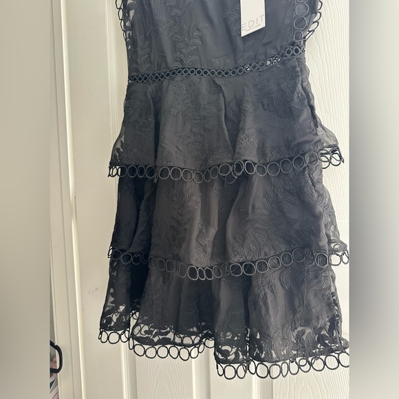 E D I T Black Embroidered Ruffled Coctail Dress Size 14 - Picture 6 of 9